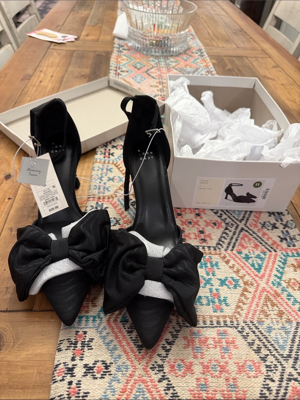 a new day Black Pointed-Toe Ankle-Strap Heels with Bow